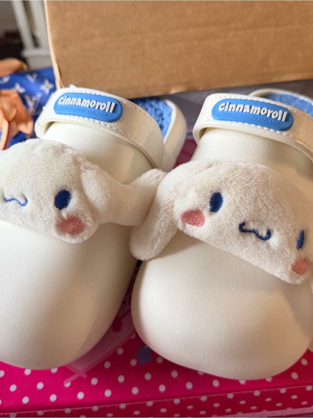Cinnamoroll Plush Strap Clog Slides in White and Blue